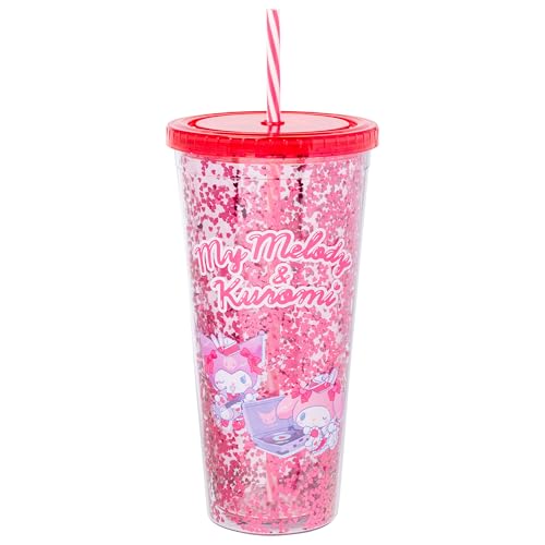 Image of Silver Buffalo Sanrio Hello Kitty and Friends, Plastic Cold Cup, 32oz | Confetti, Includes Lid and Straw, My Melody and Kuromi, 0.95 Liters