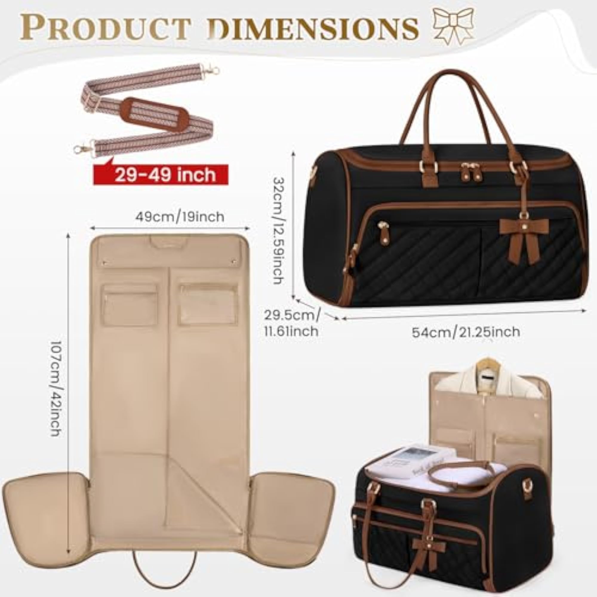 Leather Convertible Garment Duffle Bag for Women