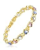 MOPZIJA Pulsera Magnética de Cobre, pulseras mujer,pulsera cobre puro hombre,Pulseras Magnéticas para Mujeres y Hombres, Cobre puro Sólido Pulseras con Potentes Imanes,con Circón Colorido,oro