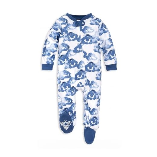 Burt's Bees Baby baby boys Play Pjs, 100% Organic Cotton One-piece Romper Jumpsuit Zip Front Pajamas and Toddler Sleepers, Moonlight Clouds, 9 Months US