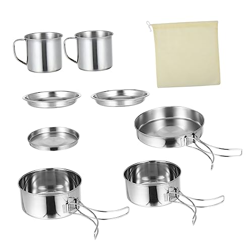 GRIRIW 8Pcs Camping Cookware Set for Outdoor Backpacking Set with Versatile Cooking Options for People for Hiking and Picnics
