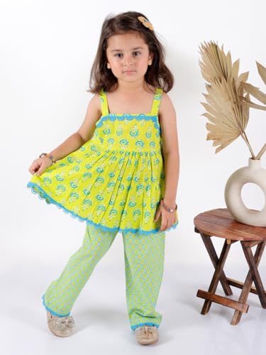 Image of superminis Girls Cotton Floral Printed Gotta Work Kurti Duppata and Matching Afgani Ethnic Wear Set
