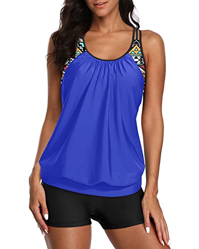 Image of Yonique Two Piece Tankini Bathing Suits T-Back Blouson Swim Tops with Boy Shorts Women Swimsuits Sporty Swimwear
