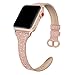 SWEES Genuine Leather Band Compatible for Apple Watch 41mm 38mm 40mm, Shiny Glitter Matte Thin Leather Strap Compatible with iWatch Series 7 6 5 4 3 2 1 SE Sport Edition Women, Glistening Rose Gold