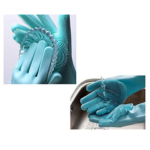 Par de Luvas Com Esponja Silicone Lava louças Multiuso Azul