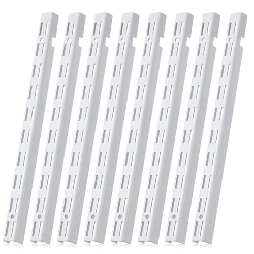 Tandefio 8 Pcs 12 Inches Dual Track Upright Wall Shelving System with Notched Design Standard Adjustable Shelf Bracket Rail Heavy Duty Track Support System Wall Shelf Pilaster Strip for Hang