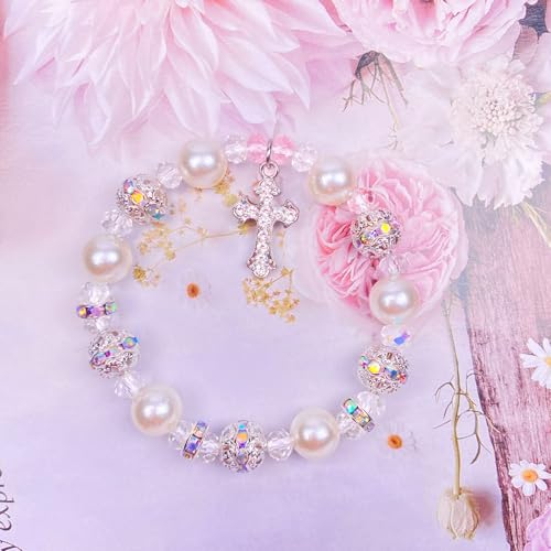 Image of Easter Gifts Baptism First Holy Communion Confirmation Christian Gifts, Cross Charm Bracelet, White