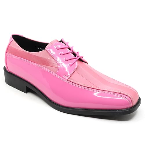 Image of Men's Oxford Lace up Striped Satin Patent Tuxedo Dress Shoes MC-179