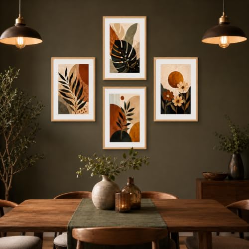 Image of Livin'luxe Set of 4 Botanical Leaf & Floral Wall Paintings with Sparkle Laminate and Premium Wooden Synthetic Frame for Living Room Bedroom Office Decor (13.5 x 19.5 Inch)