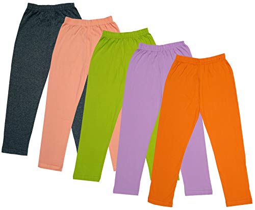 Image of IndiWeaves Girl's Regular Fit Cotton Capri Pants (71800-196197198199206-IW-P5-24 Orange, Purple, Green, Peach, Grey 4 Years-5 Years)