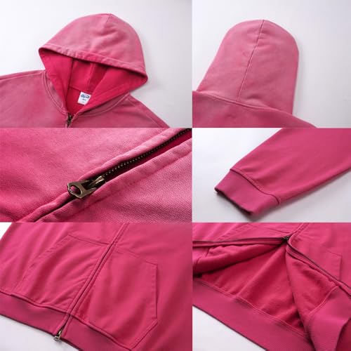 Acid Wash Vintage Hoodie for Women Full Zip Up Hooded Sweatshirt with Pockets Unisex Casual Tops Men2