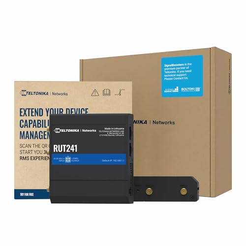 Teltonika RUT241 Industrial Cellular WiFi Sim Router - 4G LTE (Cat 4) 3G Connectivity - Wireless Access Point with Hotspot Functionality - RMS Compatible Automatic WAN Failover (TELRUT241098000)