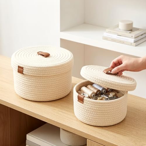Panier en corde avec couvercle pour ranger les petits objets sans encombrement - 3