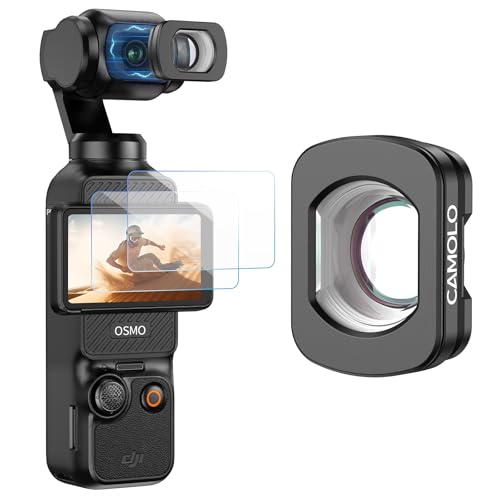 Pocket 3 Wide Angle Lens,Magnetic Attachment, Multi-Coated HD Optical Glass,Expanded FOV of 112° Action Camera Lens Compatible with DJI Osmo Pocket 3,2pcs Screen Protector