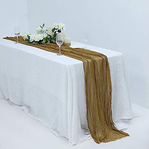 BalsaCircle 10 feet Gold Cotton Cheesecloth Gauze Extra Long Table Runner Wedding Party Reception Home Events Decorations Supplies