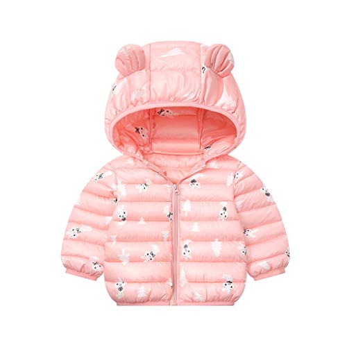 HEJANG Baby Boys Girls Light Puffer Jacket Cartoon Bear Hoodie Coats Winter Down Cotton Outwear (Pink, 80)
