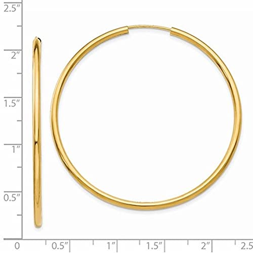 Galaxy Gold GG 14k Solid Yellow Gold Endless Loop Hoop Timeless Earrings 2 mm Gauge/Thickness Available in Multiple Diameters -3