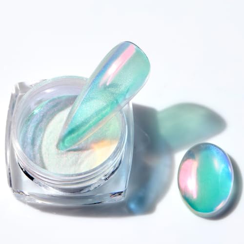 Pretty Diva Chrome Nail Powder - Glazed Donut Mirror Effect Holographic Chrome Powder Nail Pigment, light-changing Mermaid Aurora Unicorn Iridescent Chrome Powder for Gel Nails
