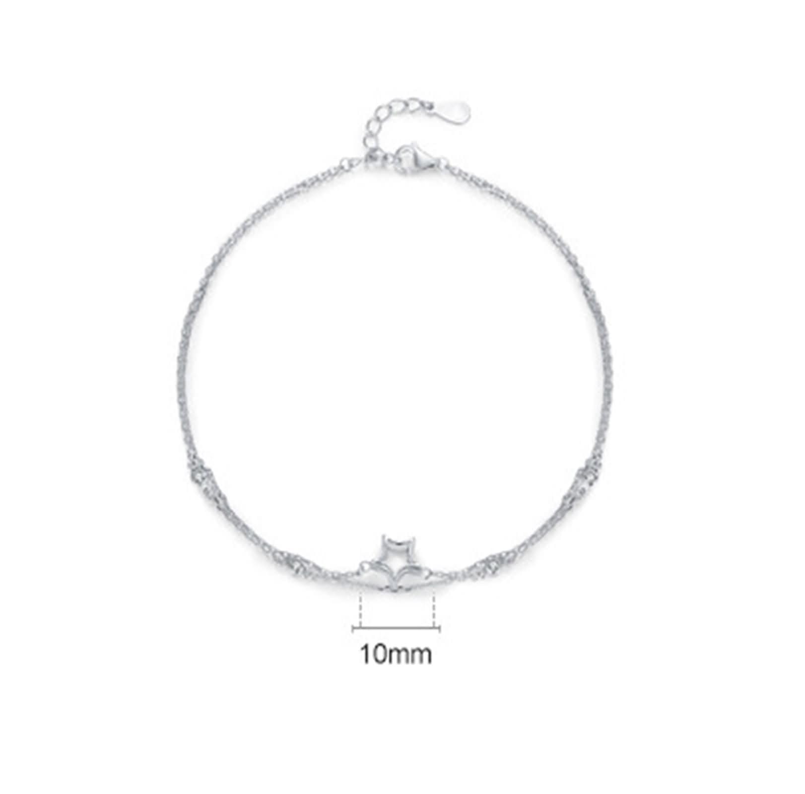 Bracciale Oro Bianco 9 Kt / 14 Kt / 18 Kt Donna, Catena Doppio Strato con Stella Cava, Regolabile 16 CM + 5 CM, Braccialetto Catena Argento Donna
