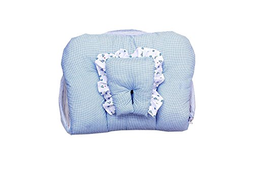 Image of Infantbond Baby Cotton Mattress with Net Bedding Set with Pillow (Blue, 0-6 Months)