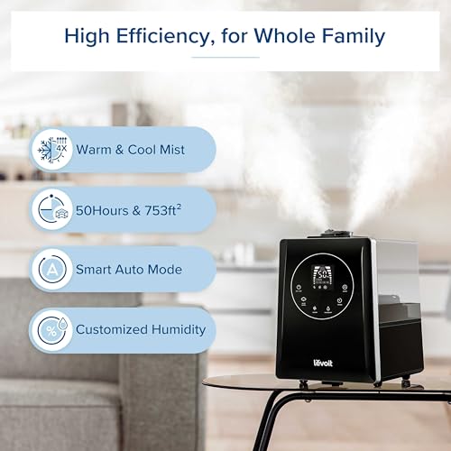 Image of Levoit LV600HH 6L Warm and Cool Mist Ultrasonic Humidifier, Rapid Humidification for Bedroom Large Room, Essential Oil Diffuser, Humidity Setting with Built-in Sensor, Auto Mode, Timer, Remote Control