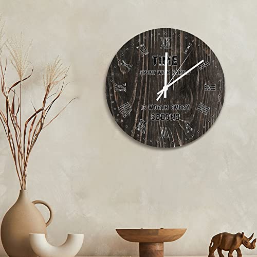 Horloge murale en bois noir 38 cm pendule silencieuse et rustique - 6