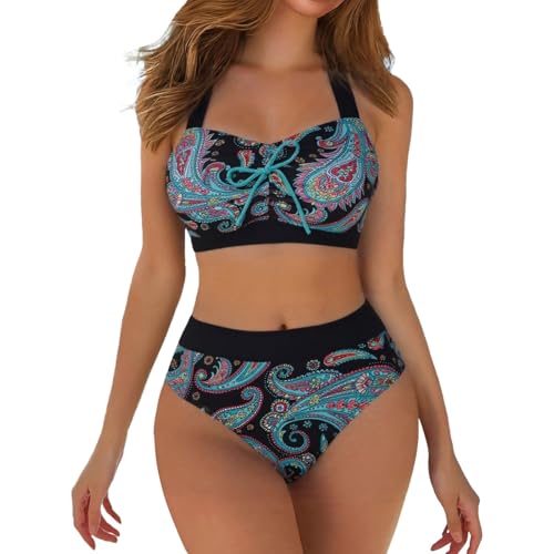 Conjunto de bikini de dos piezas para mujer, diseño a rayas, cintura alta, bañador con lazo para el abdomen, parte superior del bikini, traje de baño push up, ropa de playa de verano, ropa de playa