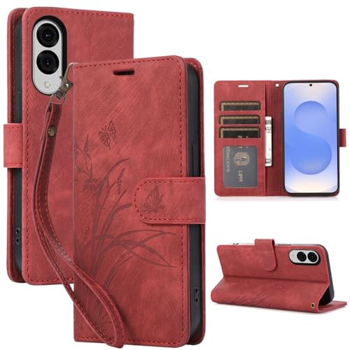 Étui cuir Oppo Reno 12 Pro 5G rouge finition premium avec motif