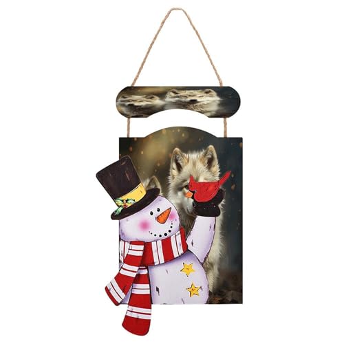 Tableau bois Noël loup mignon décoration suspendre cadeau