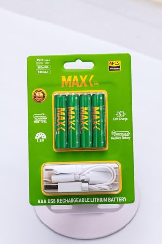 MAXX CORE AAA Rechargeable Batteries | Lithium USB-C Pack of 4