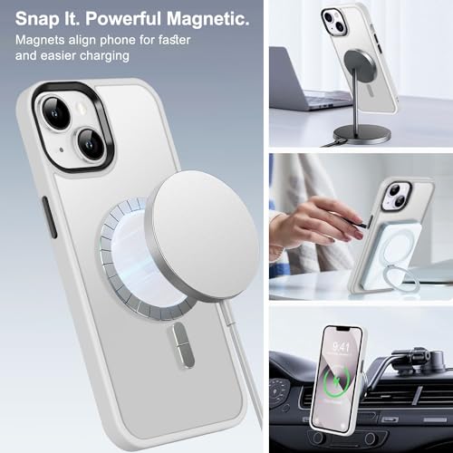 Image of BossKiss Compatible with iPhone 13 Case, [Compatible with Magsafe] [Screen+Camera Protector] Magnetic Translucent Matte Women Men Girl Protective Cover for iPhone 13 6.1 inch, Frosted White