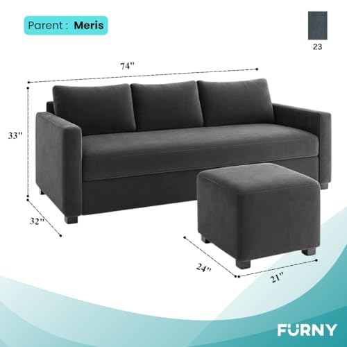 Image of Furny Mavona 3 Seater Fabric Sofa Set (Dark Grey) | Soft Velvet Fabric | Modern Design | Comfortable Seating | Living Room Furniture
