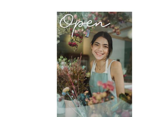 Open Sign For Business Window, Led Lighted Neon Look, 12 Bright & Vibrant Colors, Larger 22Inx12In, Multi Function Remote, A/C Plug & Hanging Hardware Included, Classy Script Design #TOP2