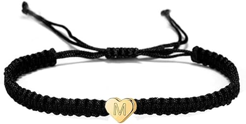 kelistom Pulseras de cadena de corazón chapado en oro blanco de 14 quilates para mujeres y hombres, hecha a mano, cuerda trenzada, joyería