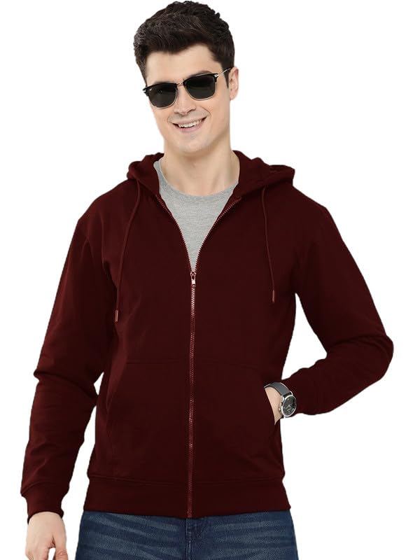 Image of LAZYCHUNKS Regular Fit Men's Solid Fleece Hoodie | Warm Hooded Sweatshirt for Men with Pocket | Casual Winter Wear | Full Sleeve Comfortable Hoodie