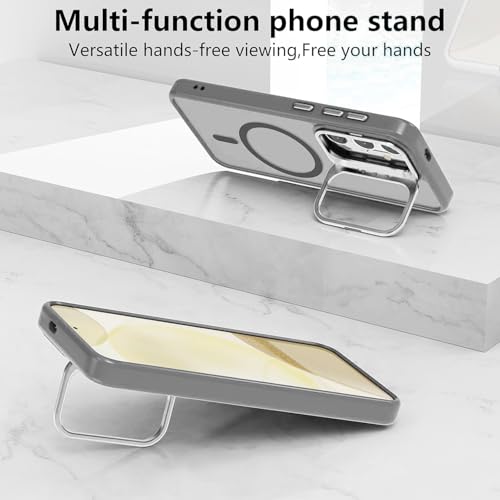 Image of VONZEE Polycarbonate Compatible for Samsung S25 Plus 5G Case, with Wireless Charging, (Not Compatible with Magsafe) Protective Case, Built-in Stash Stand Phone Case, Scratch-Resistant Back Cover,|Grey