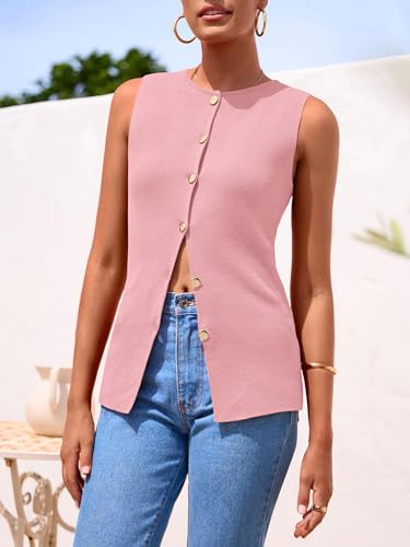 Image of PRETTYGARDEN Women's Sweater Vest Button Down Summer Tank Tops 2026 Sleeveless Knit Vests Fashion Business Casual Outfits