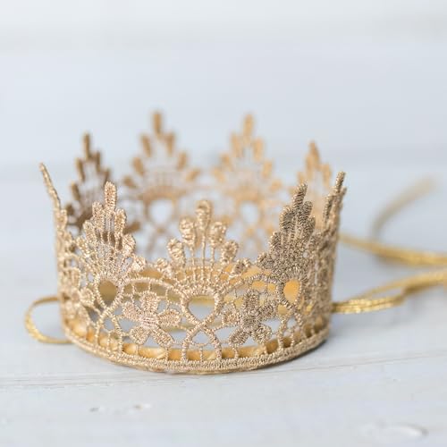 Mini Golden Lace Crown With Ribbon for Baby Child Birthday Party Queen Headband Dolls Crown4
