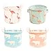 Set di 4 Cesto portaoggetti in Tessuto di Tela con Motivo Animale Cestini Portaoggetti Bagno Tondi con Manici in Pelle per Fatto a Mano Asciugamano Libri di Trucco Armadio Bedroom Decor 14,5 x 17 CM