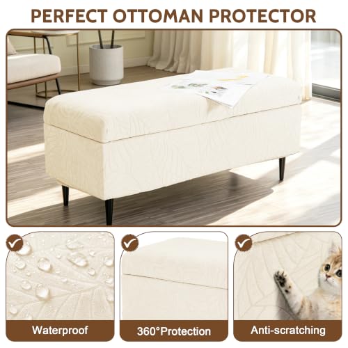 Image of FUANGUI Waterproof Ottoman Cover Slipcovers Rectangular Folding Stretch | Storage Bench Footrest Sofa Stool Covers Footstool Protector with Elastic Bottom, Removable Washable,Large