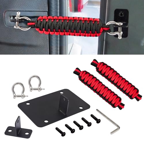 Gedlex Rear Door Check Strap Tailgate Limiting Straps for Jeep Wrangler JK JKU 2007-2018 Tailgate Stopper Rear Door Check Strap Limiter Restrictor Tailgate Snubber Red and Black 2PCS