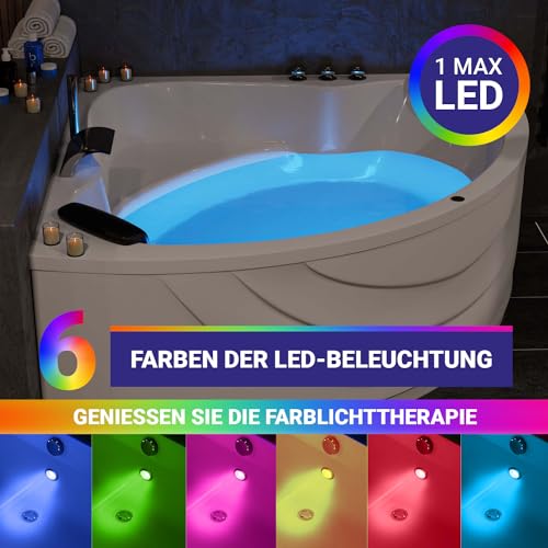 AQUADE Acryl Eckbadewanne 150x150 cm Modell: Koblenz/Kassel Badewanne Komplettset - Wählen Sie Ihre perfekte Wanne: Ab-Überlauf mit Zulauf, Wannenrandarmatur, Nackenkissen, LED – Bild 7