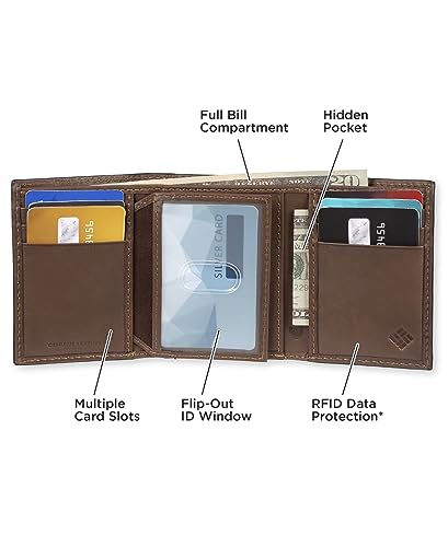 Columbia Men's Leather RFID Trifold Wallet (Xcap Brown) - image 3