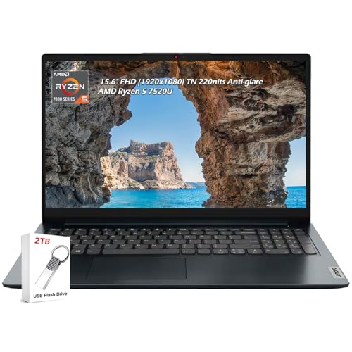 Image of Lenovo IdeaPad 1 15.6 inch FHD (1920x1080) IPS 300nits Anti-Glare Display, Ryzen 5 7520U, 8GB RAM, 2TB Storage, AMD Radeon 610M, Wi-Fi6, Bluetooth, Win11, Artic Grey, with 2TB Flash Drive, W /GaLiMu