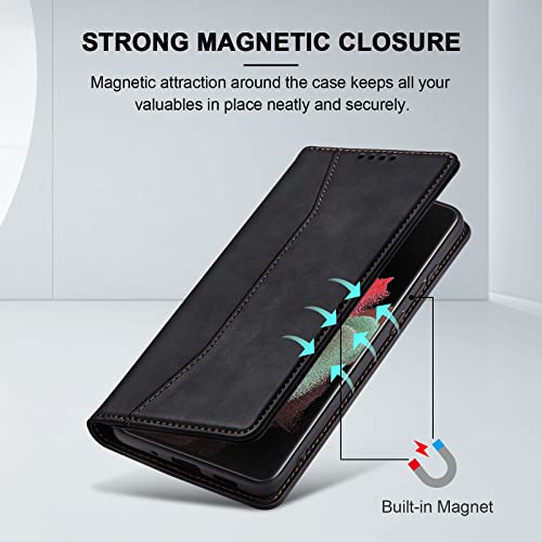 Image of Jasonyu Flip Wallet Case for Samsung Galaxy S21 Ultra 5G,Black