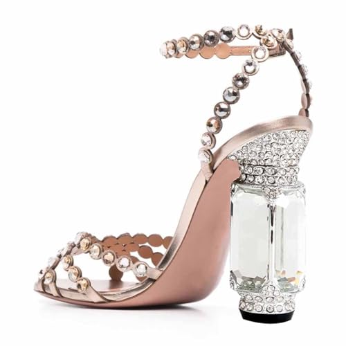 FSJ Women Fashion Open Almond Toe Ankle Strap Sandals Chunky High Heel Crystal Rhinestone Pumps Wedding Party Evening Shoes4