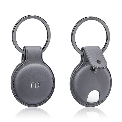 Nereides PU Leather Case Compatible with Airtag Holder, Anti-Scratch Keyring with buckle, Full Protective Cover for Key/Cat/Dog (Grey) - Image 2