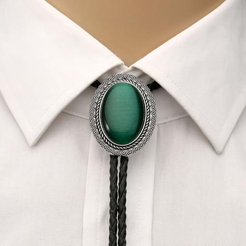 Image of Vintage Western Cowboy Rodeo Black Agate Bolo Tie for Men Women | Premium braided leather, adjustable sliding clasp, anti-tarnish alloy pendant, versatile western bolo tie