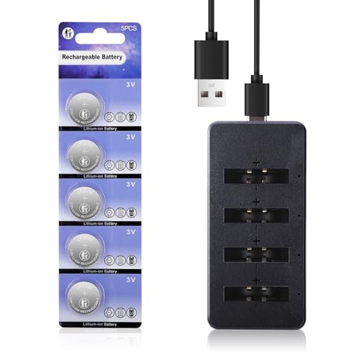Baterías recargables LF2032 3V con cargador (5 unidades)