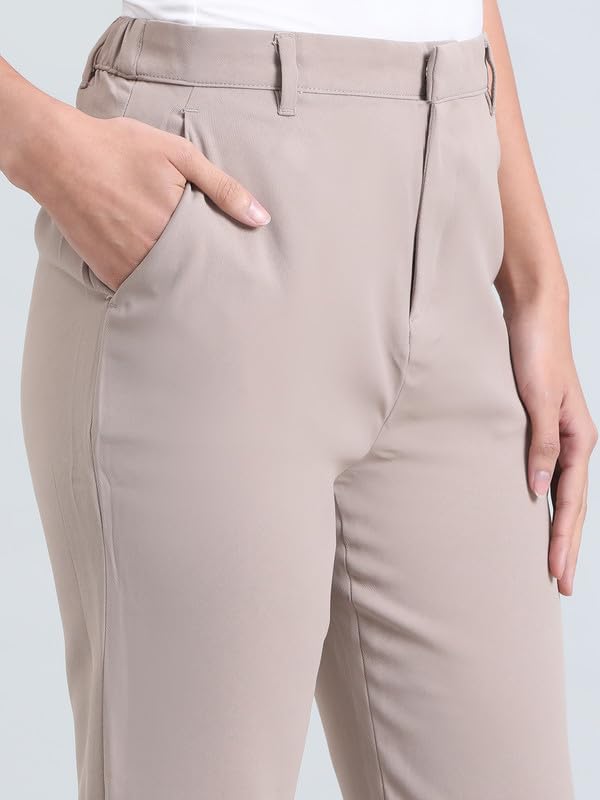 Image of GO COLORS Solid Formal Crepe Pants for Women | Mid Rise, Side Pocket